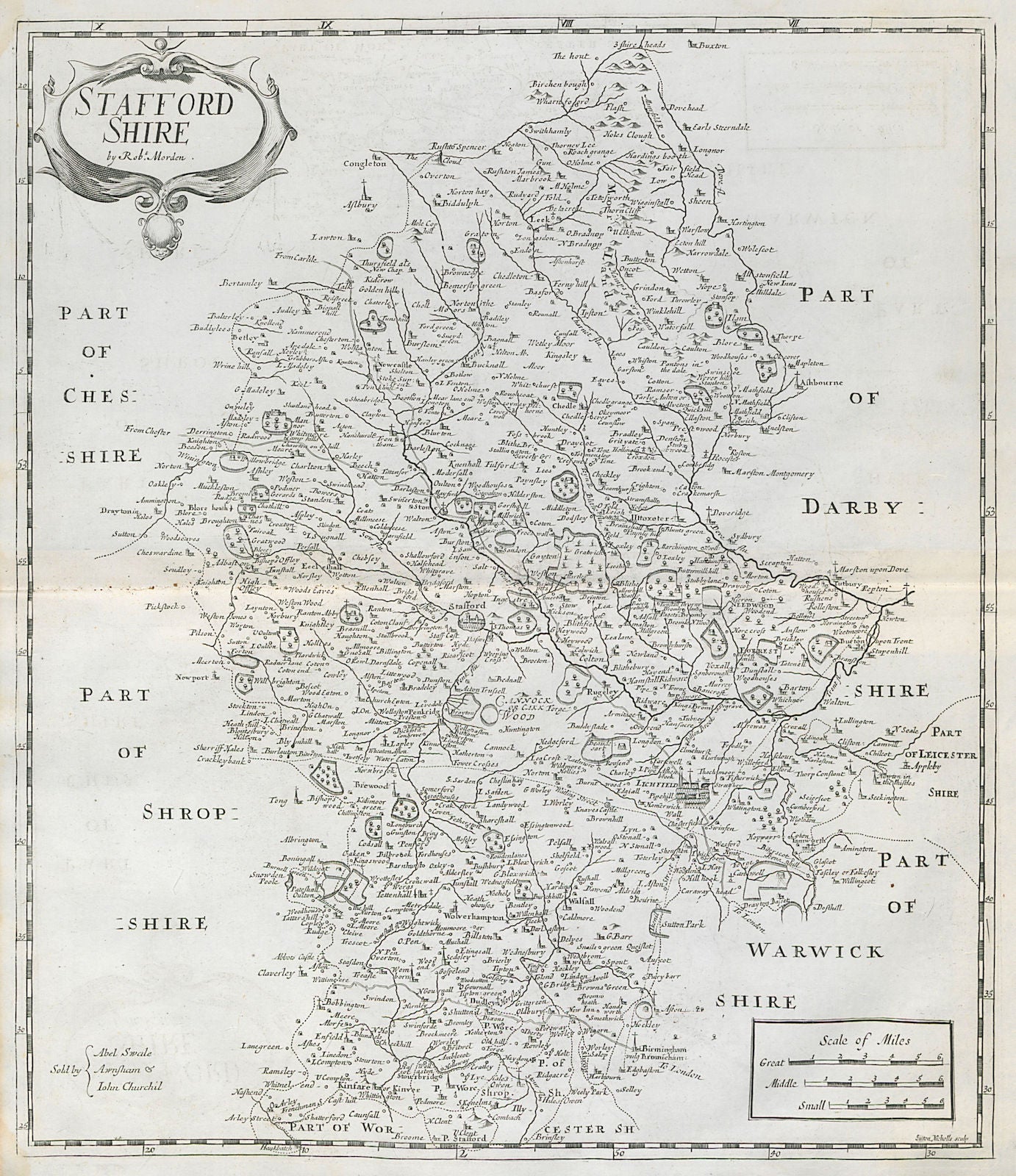 Staffordshire. 'STAFFORD SHIRE' by ROBERT MORDEN. Camden's Britannia 1722 map